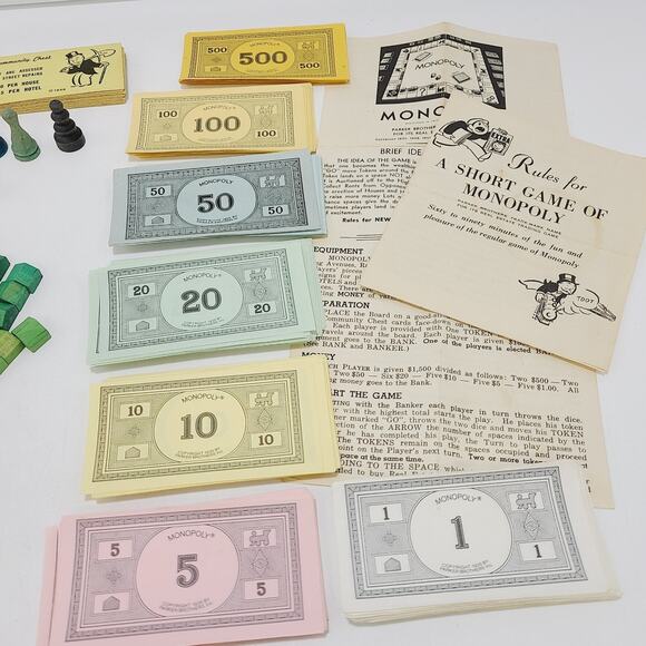 Monopoly 1954 Antique Vintage Red NO BOARD **IOB** - Picture 5 of 14